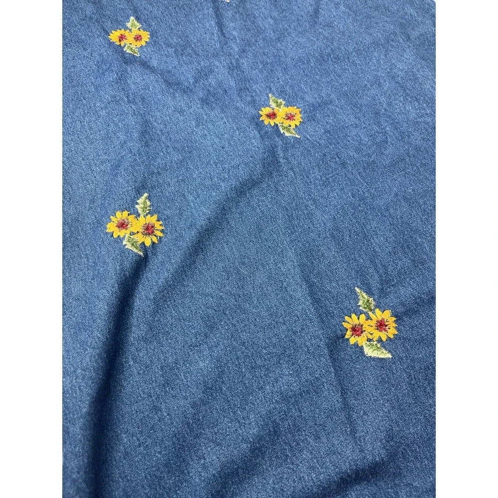 Vtg Floral Embroidered Denim Dress Sunflower Y2K Size Medium Denim Du Jour‎ Jean